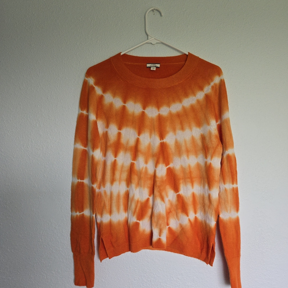 J. Crew | 100% Cashmere | Orange & White Tie-Dye Crewneck Sweater | Womems Large